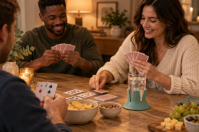 Keep cards and drinks apart. AI lifestyle illustration.